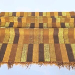 Vintage 70's Sears Gold Brown Orange‎ Block Geometric FRINGE Bath Towels 1621